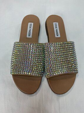 Steve Madden Klora Rhinestone Flat Sandals | Size 7.5